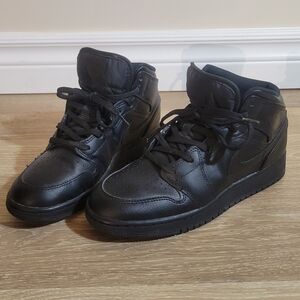 Air Jordan Mid 1 'Triple Black' High-Top Sneakers Youth 5.5Y